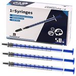 50 Pack 1ml Blue Plastic Syringes with Caps for Science Labs, Liquid Measuring, Watering, Refilling, Oral,Pet