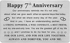 TGCNQ Metal Engraved 7 Year Anniversary Card, 7th Anniversary Card Gifts for Husband Wife Him Her, 7 Year Wedding Anniversary Decorations