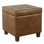 HomePop Square Tufted Storage Ottoman - Distressed Brown Faux Leather