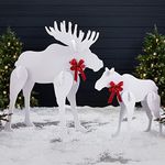 Best Choice Products 2-Piece 58in Moose Family Silhouette Set, Outdoor Christmas Holiday Yard Decoration, Weather-Resistant PVC Decor for Lawn, Garden, Display w/Bull & Calf, 6 Ground Stakes - White