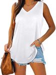 Famulily Women’s Collarless Lightweight Tank Tops Ladies Solid Color Baggy Tunic Polo Shirts Summer(White,L)