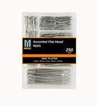 MIDHILL® 250pk Assorted Nails for Wood – Iron Nails for Hanging Pictures | Long, Medium and Small Wall Nails for DIY and Crafts, Home Décor, Woodwork, Furniture and Construction