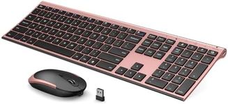 Wireless Keyboard and Mouse, Vssoplor 2.4GHz Rechargeable Compact Quiet Full-Size Keyboard and Mouse Combo with Nano USB Receiver for Windows, Laptop, PC, Notebook-Black and Rose Gold
