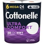 Cottonelle Ultra Comfort Toilet Paper, Strong Bath Tissue, 6 Mega Rolls (6 Mega Rolls = 24 regular rolls), 268 Sheets per Roll