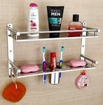 Oslen Stainless Steel 2 Layer Wall Mounted Bathroom Rack and Shelf Bathroom Storage Racks and Shelves Washroom Basin Double Soap Dish and Tumbler Holder Soap Holder Bathroom Accessories