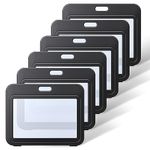 Pawfly 6 Pack ID Badge Holder with Double-Sided Windows Horizontal Hard Plastic Case Black Card Protector Pouch for Office School ID Credit Cards Proximity Key Cards Driver’s Licenses and Passes