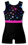 ACOCOPY Gymnastics Leotards for Girls Star One-Piece Biketards Unitards Sparkly Stretchy Athletic Outfit with Shorts