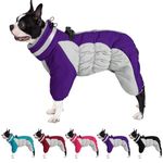 AOFITEE Fullbody Dog Coat Warm Fleece Dog Jacket, Windproof Dog Winter Coat with Harness Built in, Reflective Turtleneck Dog Snow Jacket Snowsuit, Four-Legged Puffer Coat for Small Medium Large Dogs S