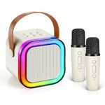 Karaoke Mahine Kids with 2 Wireless Microphones Protable Blueutooh Speaker Kids Karaoke Machine for Girts with Led Lights,Fun Birthday Gifts for4 5 6 7 8 9 Year (Beige)