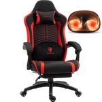 Dowinx Gaming Chair with Heated Massage Lumbar Support, Ergonomic Gaming Computer Chair with Pocket Spring Cushion and Footrest, Recliner High Back PC Chair for Adult, 330lbs, Red