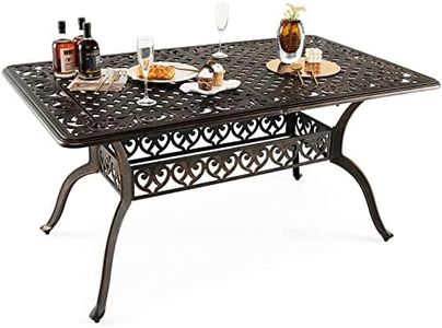Tangkula 59 Inches Outdoor Dining Table, All-Weather Cast Aluminum Table with Umbrella Hole, 6-8 Person Rectangular Dining Table for Garden, Backyard and Poolside