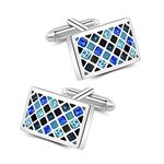 Crystal Cufflinks, Mr.Van Elegant Crystal Cufflinks Classic Fashion Rectangle Glimmering Cuff Links Set for Men's Business Wedding Party with Gift Box Elegant Style Blue