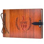 ZEEYUAN Wooden Photo Album Scrapbook DIY Photo Book Wedding Guest-Book 80 Pages Travel Memory Book Birthday Anniversary Valentine's Gift for Mother Father (I Love You)