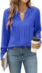 Blooming Jelly Women's Dressy Casual Blouses Business Work Tops Trendy Long Sleeve V Neck Pleated T Shirts 2024 Fall Outfits (Royal Blue,XX-Large)