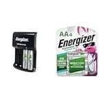 Energizer Recharge Basic Charger with 2 AA NiMH Rechargeable Batteries (Included) LED Indicator & Power Plus Rechargeable AA Batteries (4 Pack), Double A Batteries