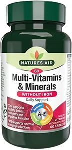 Natures Aid Multi-Vitamins and Minerals 60 Tablets (Without Iron, One-a-Day Multi-Vitamin and Mineral Formula, Supports Immune, Energy, Brain and Bone Health, Vegan Society Approved, Made in the UK)