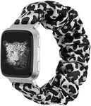 TOYOUTHS Scrunchie Bands Compatible with Fitbit Versa/Versa 2/Versa Lite Edition Watch Band Women Girl Elastic Stretch Fabric Cloth Strap Pattern Special Bracelet Wristband (Black Leopard, Small)