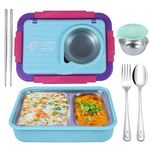 Spanker 1050ML Stainless Steel Insulation BPA Free Leak-proof 5 Compartment Lunch Box with 3 pc cutlery Bento Box for Kid Adult Student Children - Blue