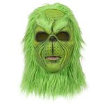 Green Monster Mask Christmas Costume Mask with Santa Hat Green Monster Cosplay Accessories Xmas Latex Full Face Mask