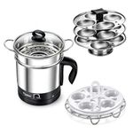 Prestige 1.5L PMC 3.0 Plus Multi Kettle/Multi Cooker|Comes with Idli stand, egg boiling rack & Steamer| Glass Lid with Stainless Steel rim|Temperature Control |Power Indicator (Silver, Black)
