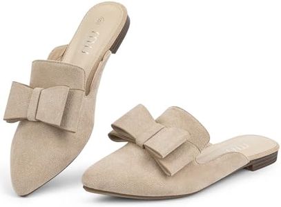 MUSSHOE Mules for Women Comfortable Pointed Toe Backless Slip-on Slides Loafer Flats with Bowknot,Nude 7.5