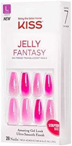 KISS Jelly Fantasy On-Trend Translucent Nails, Long Sculpted Glue-On/Press-On Fake Nails Kit, “Jelly Baby”, with Gel Nail Glue, 24 Mega Adhesive Tabs, Mini File, Manicure Stick, & 28 False Nails