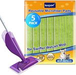 KEEPOW Reusable Wetjet Pads Compatible with Swiffer Wet Jet Mop, Microfiber Mop Refill for Wet Mopping Cloths, Washable Replacement Refills for Hardwood Floor Cleaning, 5 Pack
