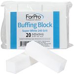 ForPro Professional Collection Super White Buffing Block, 240 Grit, Four-Sided Manicure and Pedicure Nail Buffer, 3.75” L x 1” W x 1” H, 20-Count