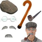 Mega_JumbleSale® Adult Grandad Old Man Fancy Dress Set Flat Cap Facial Hair Inflatable Cane Glasses Pipe Grandpa Costume Stag Hen Night Theme Party Fancy Dress Up