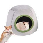 Qpets® Small Pets Cave, Hamster Cage with Remove Plush Pad, Soft Warm Small Pets Hideout Small Pet Sleeping Bed Hiding Cave for Guinea Pig, Ferret, Hedgehog (Grey, 19cmX17cm)