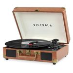 Victrola Journey Bluetooth Portable Suitcase Record Player – with Built-in Speakers, 3 Speed Vinyl Record Player, RCA Out, Headphone Jack (Brown)