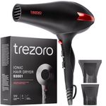 TREZORO Professional Ionic Salon Hair Dryer Powerful 2200 watt Ceramic Tourmaline Blow Dryer Pro Ion quiet Hairdryer with 2 Concentrator Nozzle Attachments - Best Soft Touch Body/Black& Rose Gold