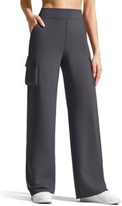 G4Free Women's High Waist Cargo Pants Loose Fit Wide Leg Yoga Pants with 4 Pockets Pull On Cozy Hiking Workout Trousers (Dark Gray,S,Petite)