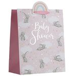 Partisan Products White Kraft Paper Pink Baby Shower Girl Rabbit Gift Bag With Rainbow Gift Tag Fully Recyclable Large