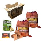 Softwood Firewood Logs 50L Kiln Dried Logs Bundle - Includes 2 x 25L Nets Soft Wood 1 x Large Box Kindling 1 x Box of 30 Eco Wood Wool Firelighters & Matches - Fire Burners Stoves Burners Fireplaces