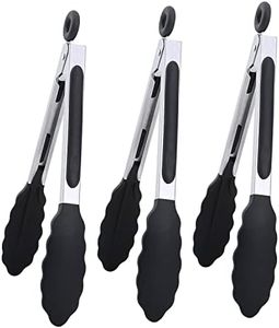 BIGSUNNY 7" Mini Silicone Serving Tongs - Set of 3 (Black)