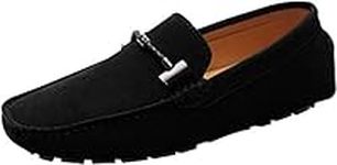 ANUFER Mens Elegant Buckle Loafers Comfort Suede Driving Shoes Stylish Moccasin Slippers Black SN19020 US8.5