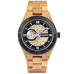 BOBO BIRD Mens Wood Watches Skeleton Mechanical Wooden Watch Lightweight Luxury Wristwatches with Natural Wood Band of Limited Edition Collection for Men (Black)