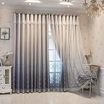 Amidoudou 1 Pair Double Layer Geometric Curtains for Living Room Gradient Diamond Pattern Embroidered Curtains for Bedroom (Grey,54x90 Inch)