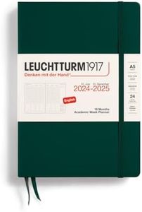 LEUCHTTURM1917 370728 Academic Week Planner Medium (A5) 2025, 18 months (07.2024-12.2025), Hardcover, Forest Green, English