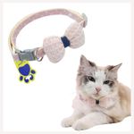 A+a Pets Soft Handmade Cotton Bow Design Everyday Adjustable Cat Collar with Easy Open Safety Buckle for Cats,Kitten,Puppy&Small Animals (Pink),32 Centimeters,1.5 Cm
