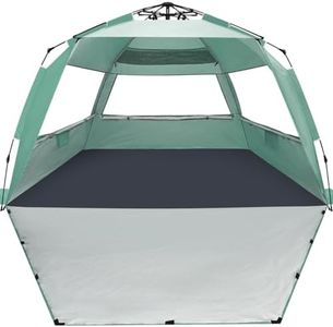 WhiteFang Deluxe XXL Pop Up Beach Tent Sun Shade Shelter for 5-6 Person, UV Protection, Extendable Floor with 3 Ventilating Windows Plus Carrying Bag, Stakes, and Guy Lines (Mint Green)
