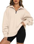 Famulily Ladies Oversized 1/4 Zipper Pullover Sweatshirt Long Sleeve Stand Collar Autumn Thermal Hoodie Tops Beige S