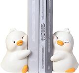 Eivdru Cartoon Duck Bookends, Cute Bookends, Cute Ducks Hugging Resin Bookends Bookstops, Bookshelf Stopper for Students, Textbooks (White)