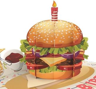 MOKIO® Carte d'Anniversaire Pop-Up – Hamburger avec bougie – Carte cadeau 3D amusante pour un anniversaire, comme carte de bon ou pour des cadeaux d'argent, Joyeux Anniversaire carte de vœux