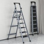 VISCA Ladder for Home 7 Steps Foldable Stairs, Folding Step Stool with Wide Anti-Slip Pedal, 7 Year Manufacturer Warranty 150kg Convenient Handgrip, Lightweight, Portable (Stainless Steel, 7 Step)