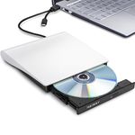 Haiway External DVD Drive, USB 3.0 Type-C CD Burner Portable CD DVD +/-RW Optical Drive Slim CD DVD ROM Rewriter CD/DVD Player Writer Reader for Laptop Desktop MacBook PC Windows Linux Mac OS (White)