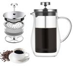 Mellovin French Press Coffee & Black Tea Maker with Double-Wall Insulated Heat Resistant Borosilicate Glass, Superior Filtration System, 304 Stainless Steel Plunger (350 ml)