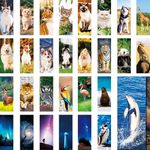 120 PCS Animal Bookmarks, 30 Designs Double-Sided Printing Paper Bookmarks with PET Film, Cat/Dog/Galaxy/Wild Animals for Kids, Students, Adults, Book Lovers (2.4” x 6.1”)