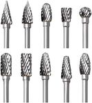 Tungsten Carbide Rotary Burr Set for Dremel, 10PCS Carbide Double Cut Carving Burr Bits with 1/8” Shank Rotary Tool Accessories for Woodworking, Engraving, Drilling, Steel Metal Working